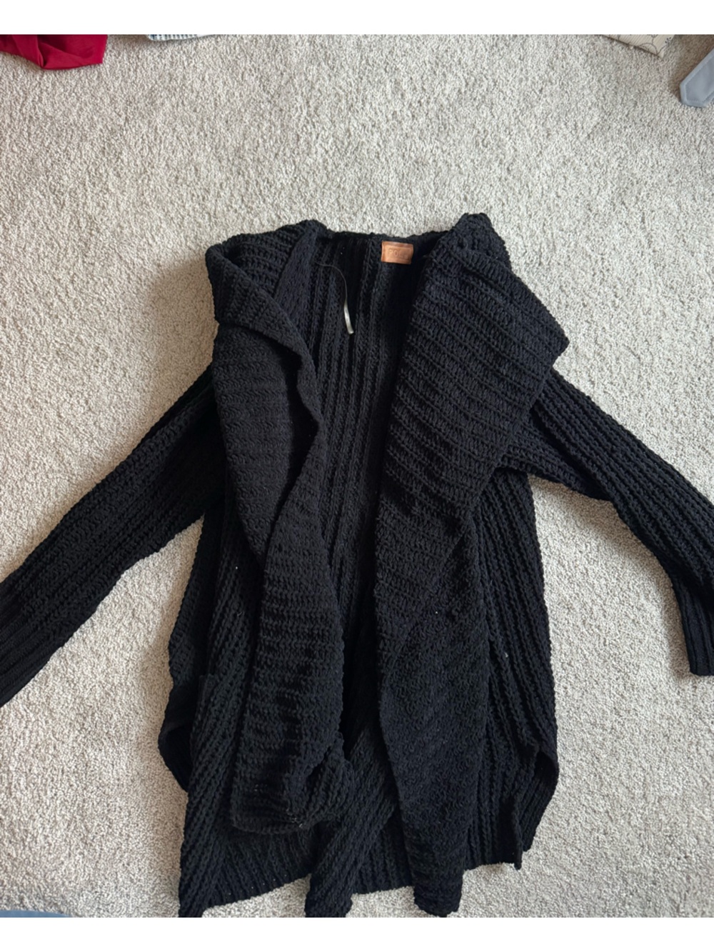 POL Black Chunky Open-Front Knit Cardigan